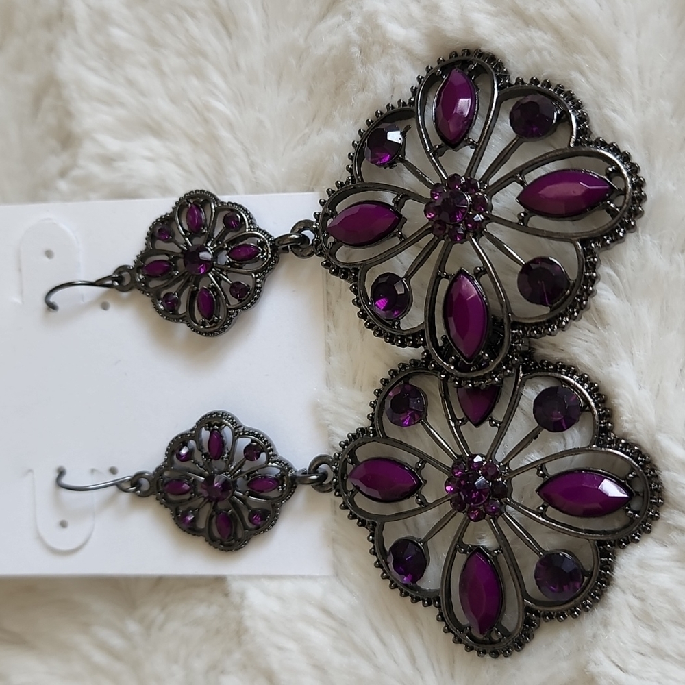 Purple and antique Silver Earrings